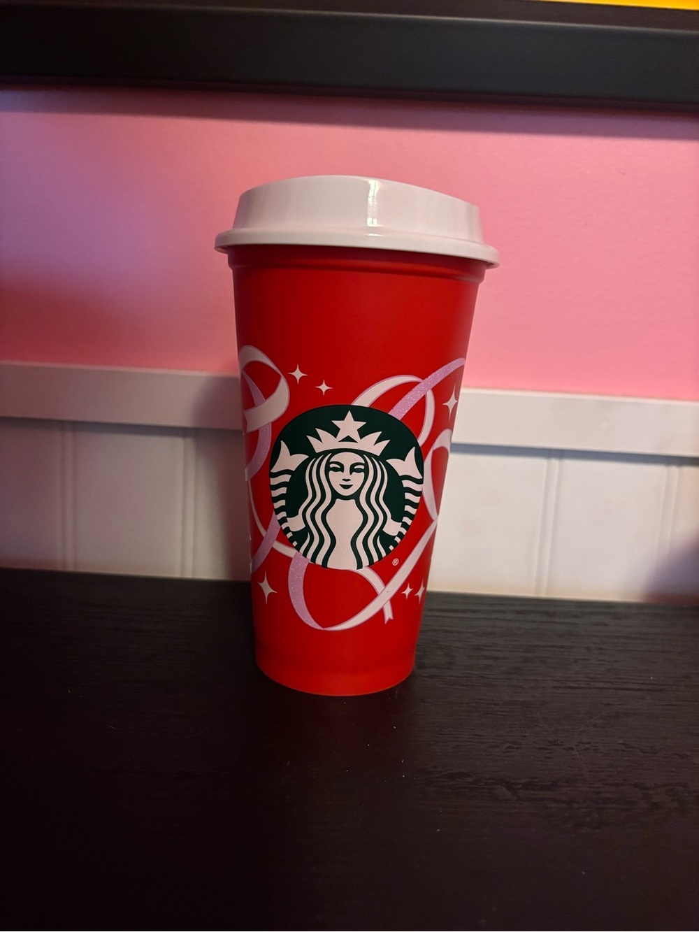 Starbucks Red Tumbler with White Lid and Green Logo